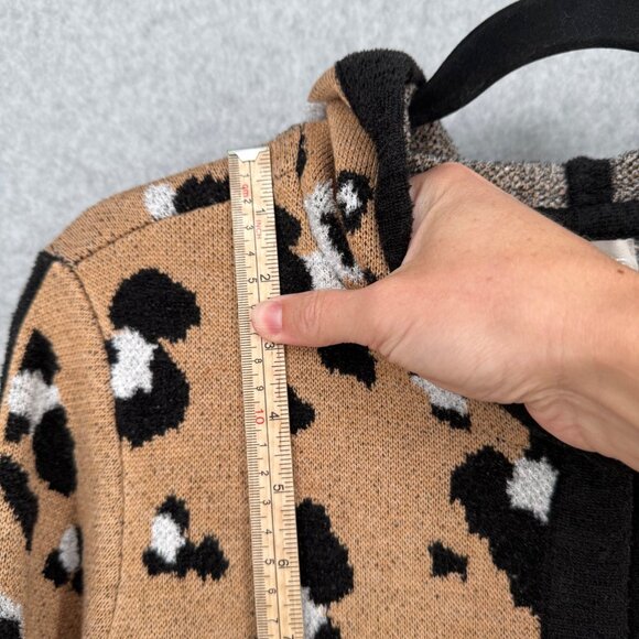 Chicos Long Line Knit Cardigan Sweater Size 1/M Animal Print Hood Cozy NEW - Picture 6 of 14